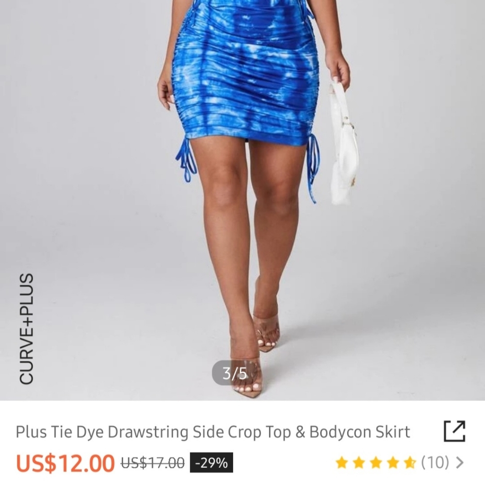 Blue and white tie dye skirt set